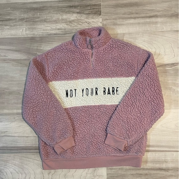 AMP “Not Your Babe” Pink/Purple & White Oversized Fuzzy Sherpa Sweatshirt XS - Picture 8 of 16